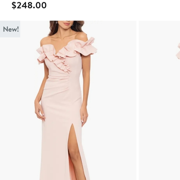 XSCAPE Ruched Ruffle Scuba Gown,  Blush, Sizes 16 and 10 - Picture 2 of 3